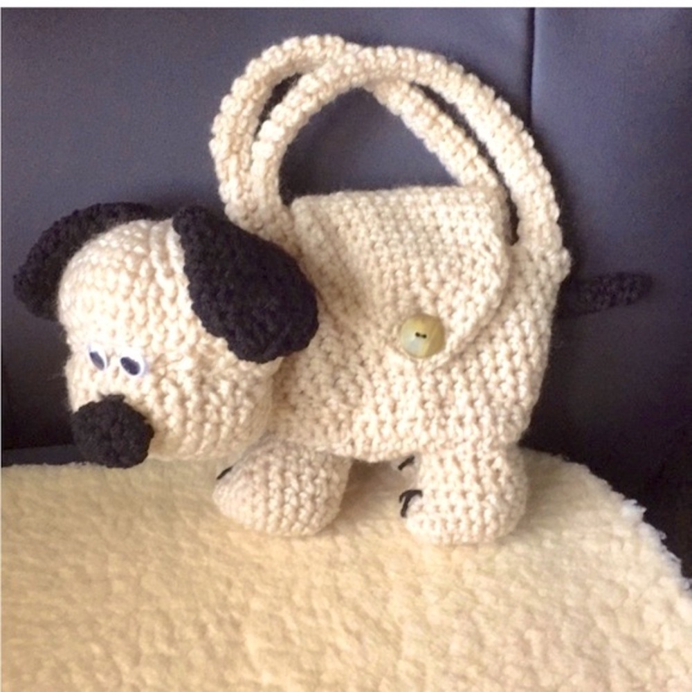 HAND CRAFTED Crocheted Amigurumi Colorful Puppy Dog Toy Carrying Purse Bag - Picture 6 of 9